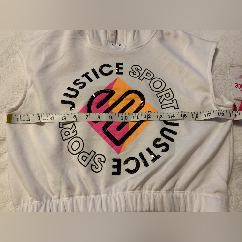Girls size L 12-14 white cut off sleeve hoodie. Sweatshirt sporty bright graphic - Picture 4 of 12